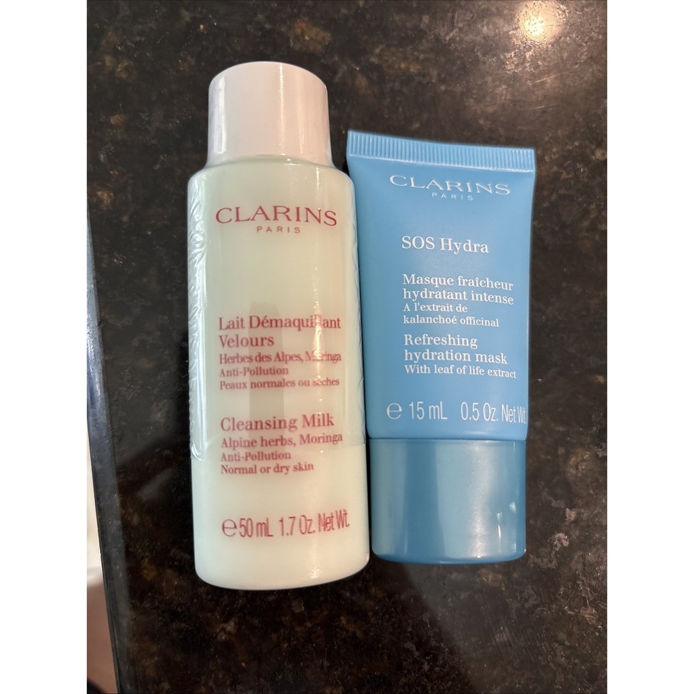 Clarins Cleansing Milk Alpine Herbs Normal To Dry Skin + SOS Hydra NEW Travel